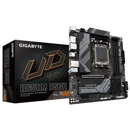Gigabyte | B650M DS3H 1.0 M/B | Rodzina procesorów AMD | Gniazdo procesora AM5 | DDR5 DIMM | Gniazda pamięci 4 | Obsługiwane int Gigabyte | B650M DS3H 1.0 M/B | Rodzina procesorów AMD | Gniazdo procesora AM5 | DDR5 DIMM | Gniazda pamięci 4 | Obsługiwane int