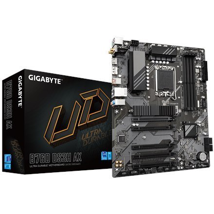 Gigabyte | B760 DS3H AX 1.x M/B | Processor family Intel | Processor socket LGA1700 | DDR5 DIMM | Memory slots 4 | Supported ha Gigabyte | B760 DS3H AX 1.x M/B | Processor family Intel | Processor socket LGA1700 | DDR5 DIMM | Memory slots 4 | Supported ha