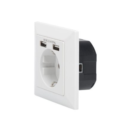 Gniazdo bezpieczeństwa do montażu podtynkowego z 2 portami USB | DA-70613 Gniazdo bezpieczeństwa do montażu podtynkowego z 2 portami USB | DA-70613