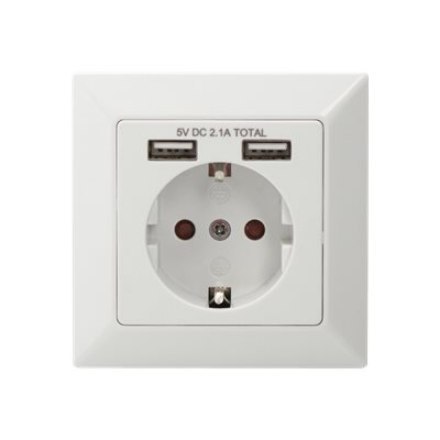 Gniazdo bezpieczeństwa do montażu podtynkowego z 2 portami USB | DA-70613 Gniazdo bezpieczeństwa do montażu podtynkowego z 2 portami USB | DA-70613