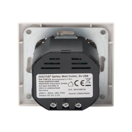 Gniazdo bezpieczeństwa do montażu podtynkowego z 2 portami USB | DA-70613 Gniazdo bezpieczeństwa do montażu podtynkowego z 2 portami USB | DA-70613