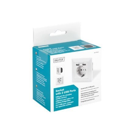Gniazdo bezpieczeństwa do montażu podtynkowego z 2 portami USB | DA-70613 Gniazdo bezpieczeństwa do montażu podtynkowego z 2 portami USB | DA-70613