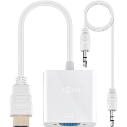Goobay Video / audio adaptor | 15 pin HD D-Sub (HD-15) | Mini-phone stereo 3.5 mm | Female | 19 pin HDMI Type A | Male | White | Goobay Video / audio adaptor | 15 pin HD D-Sub (HD-15) | Mini-phone stereo 3.5 mm | Female | 19 pin HDMI Type A | Male | White |