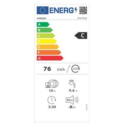 Gorenje Advanced | Built-in | Dishwasher Fully integrated | GV673C62 | Width 59.8 cm | Height 81.6 cm | Class C | Eco Programme Gorenje Advanced | Built-in | Dishwasher Fully integrated | GV673C62 | Width 59.8 cm | Height 81.6 cm | Class C | Eco Programme