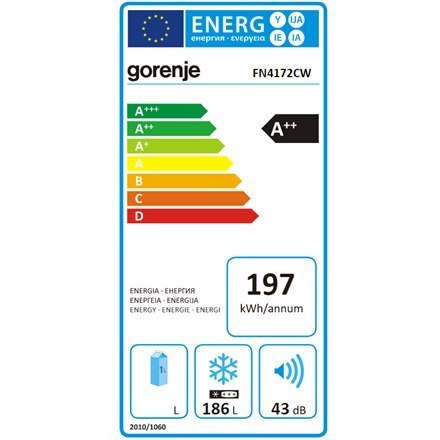 Gorenje | FN4172CW | Freezer | Energy efficiency class E | Upright | Free standing | Height 169.1 cm | Total net capacity 194 L Gorenje | FN4172CW | Freezer | Energy efficiency class E | Upright | Free standing | Height 169.1 cm | Total net capacity 194 L