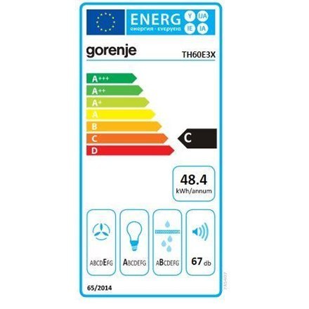 Gorenje | Hood | TH60E3X | Energy efficiency class C | Telescopic | Width 60 cm | 350 m³/h | Mechanical control | Inox | LED Gorenje | Hood | TH60E3X | Energy efficiency class C | Telescopic | Width 60 cm | 350 m³/h | Mechanical control | Inox | LED