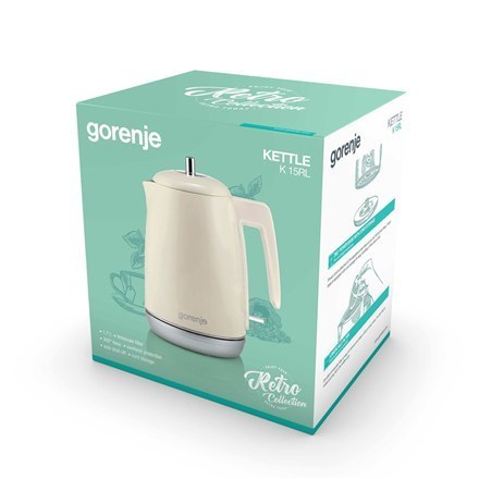 Gorenje | Kettle | K15RL | Electric | 2200 W | 1.7 L | Plastic and metal | 360° rotational base | Champagne Gorenje | Kettle | K15RL | Electric | 2200 W | 1.7 L | Plastic and metal | 360° rotational base | Champagne