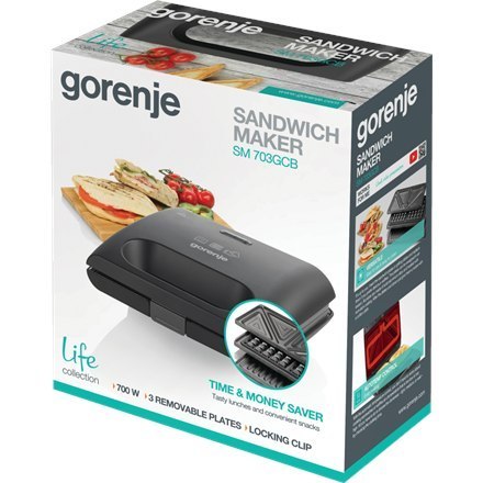 Gorenje | SM703GCB | Toster do kanapek | 700 W | Liczba płyt 3 | Liczba ciastek 2 | Czarny Gorenje | SM703GCB | Toster do kanapek | 700 W | Liczba płyt 3 | Liczba ciastek 2 | Czarny