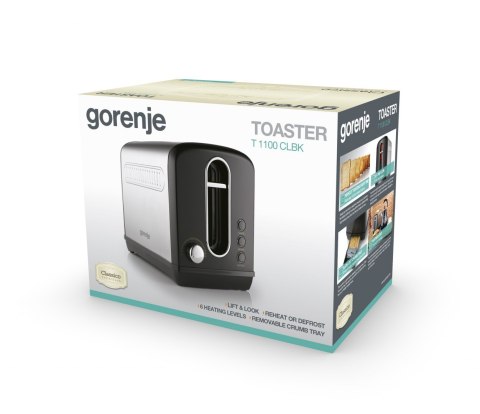 Gorenje | T1100CLBK | Toaster | Power 1100 W | Number of slots 2 | Housing material Plastic/Metal | Black Gorenje | T1100CLBK | Toaster | Power 1100 W | Number of slots 2 | Housing material Plastic/Metal | Black
