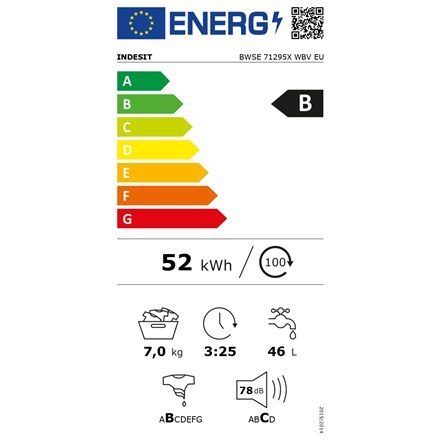 INDESIT | BWSE 71295X WBV EU | Washing machine | Energy efficiency class B | Front loading | Washing capacity 7 kg | 1200 RPM |
