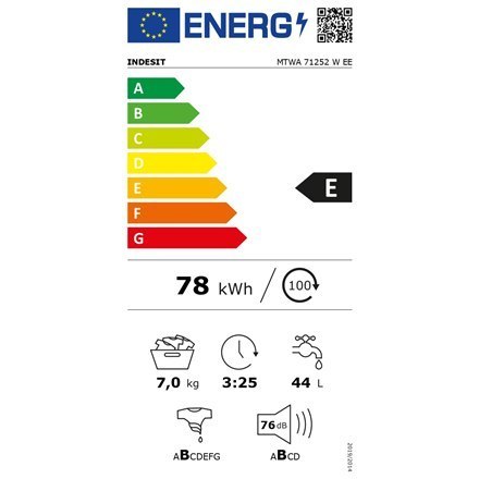 INDESIT | MTWA 71252 W EE | Washing machine | Energy efficiency class E | Front loading | Washing capacity 7 kg | 1200 RPM | Dep INDESIT | MTWA 71252 W EE | Washing machine | Energy efficiency class E | Front loading | Washing capacity 7 kg | 1200 RPM | Dep