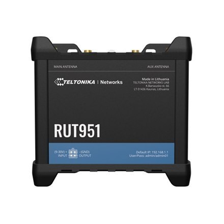 Industrial Cellular router | RUT951 | 802.11n | 10/100 Mbit/s | Ethernet LAN (RJ-45) ports 4 | Mesh Support No | MU-MiMO No | 2G Industrial Cellular router | RUT951 | 802.11n | 10/100 Mbit/s | Ethernet LAN (RJ-45) ports 4 | Mesh Support No | MU-MiMO No | 2G