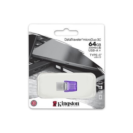 Kingston | DataTraveler | DT Micro Duo 3C | 64 GB | USB Type-C i Type-A | Fioletowy Kingston | DataTraveler | DT Micro Duo 3C | 64 GB | USB Type-C i Type-A | Fioletowy
