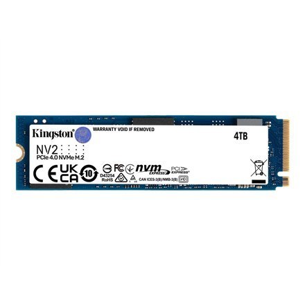 Kingston | SSD | NV2 | 4000 GB | Format SSD M.2 2280 | Interfejs SSD PCIe 4.0 x4 NVMe | Prędkość odczytu 3500 MB/s | Prędkość za Kingston | SSD | NV2 | 4000 GB | Format SSD M.2 2280 | Interfejs SSD PCIe 4.0 x4 NVMe | Prędkość odczytu 3500 MB/s | Prędkość za