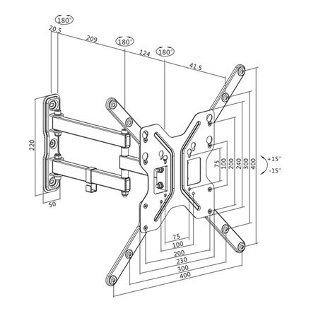 Logilink BP0016 TV Wall mount, 23"-55", tilt +15°-15°,swievel +-90°, 395mm Logilink Logilink BP0016 TV Wall mount, 23"-55", tilt +15°-15°,swievel +-90°, 395mm Logilink