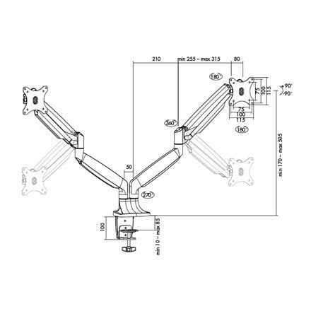 Logilink BP0043 Dual Monitor Desk mount, 13"-32",gas spring, aluminum Logilink Logilink BP0043 Dual Monitor Desk mount, 13"-32",gas spring, aluminum Logilink