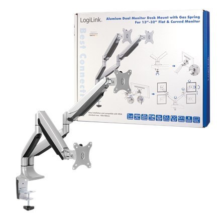 Logilink BP0043 Dual Monitor Desk mount, 13"-32",gas spring, aluminum Logilink Logilink BP0043 Dual Monitor Desk mount, 13"-32",gas spring, aluminum Logilink