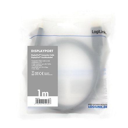 Logilink | DisplayPort cable | Male | 20 pin DisplayPort | Male | 20 pin DisplayPort | 1 m | Black Logilink | DisplayPort cable | Male | 20 pin DisplayPort | Male | 20 pin DisplayPort | 1 m | Black