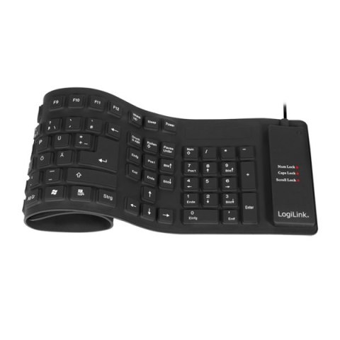 Logilink | Elastyczna wodoodporna klawiatura USB + PS/2 | ID0019A | Elastyczna klawiatura | Przewodowa | DE | Czarny Logilink | Elastyczna wodoodporna klawiatura USB + PS/2 | ID0019A | Elastyczna klawiatura | Przewodowa | DE | Czarny