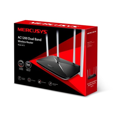 Mercusys | AC1200 Dual Band Wireless Router | AC12 | 802.11ac | 300+867 Mbit/s | 10/100 Mbit/s | Ethernet LAN (RJ-45) ports 3 | Mercusys | AC1200 Dual Band Wireless Router | AC12 | 802.11ac | 300+867 Mbit/s | 10/100 Mbit/s | Ethernet LAN (RJ-45) ports 3 |