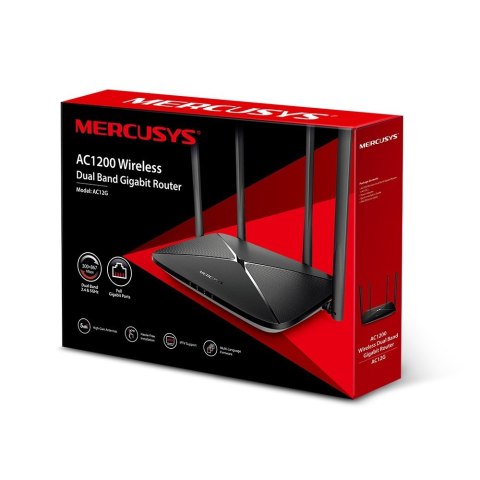 Mercusys | AC1200 Wireless Dual Band Gigabit Router | AC12G | 802.11ac | 300+867 Mbit/s | 10/100/1000 Mbit/s | Ethernet LAN (RJ- Mercusys | AC1200 Wireless Dual Band Gigabit Router | AC12G | 802.11ac | 300+867 Mbit/s | 10/100/1000 Mbit/s | Ethernet LAN (RJ-