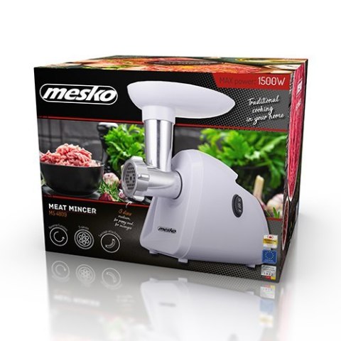 Mesko | Maszynka do mielenia mięsa | MS 4809 | Biały | 350 W | Liczba prędkości | Wydajność (kg/min) | Sito średniej wielkości; Mesko | Maszynka do mielenia mięsa | MS 4809 | Biały | 350 W | Liczba prędkości | Wydajność (kg/min) | Sito średniej wielkości;
