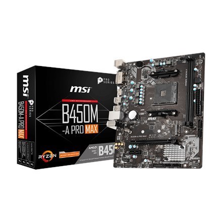 MSI | B450M-A PRO MAX | Processor family AMD | Processor socket AM4 | DDR4 DIMM | Memory slots 2 | Number of SATA connectors 4 | MSI | B450M-A PRO MAX | Processor family AMD | Processor socket AM4 | DDR4 DIMM | Memory slots 2 | Number of SATA connectors 4 |