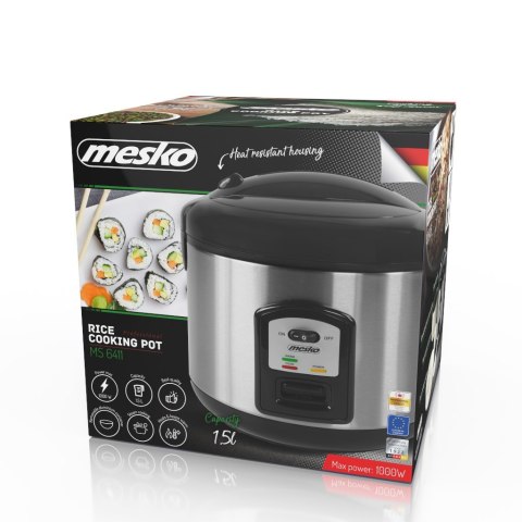 Mesko | MS 6411 | Rice cooker | 1000 W | 1.5 L | Black/Stainless steel Mesko | MS 6411 | Rice cooker | 1000 W | 1.5 L | Black/Stainless steel