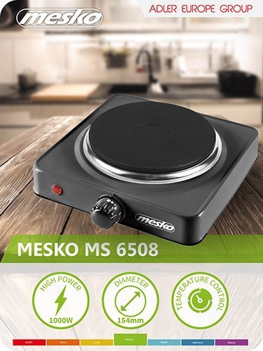 Mesko | Płyta grzewcza | MS 6508 | Liczba palników/stref gotowania 1 | Temperatura grzania może być płynnie regulowana za pomocą Mesko | Płyta grzewcza | MS 6508 | Liczba palników/stref gotowania 1 | Temperatura grzania może być płynnie regulowana za pomocą
