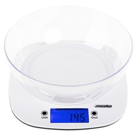 Mesko | Scale with bowl | MS 3165 | Maximum weight (capacity) 5 kg | Graduation 1 g | Display type LCD | White Mesko | Scale with bowl | MS 3165 | Maximum weight (capacity) 5 kg | Graduation 1 g | Display type LCD | White