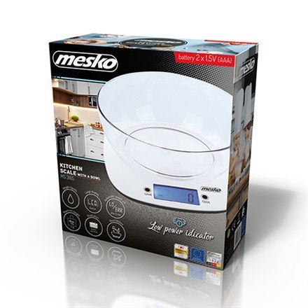 Mesko | Scale with bowl | MS 3165 | Maximum weight (capacity) 5 kg | Graduation 1 g | Display type LCD | White Mesko | Scale with bowl | MS 3165 | Maximum weight (capacity) 5 kg | Graduation 1 g | Display type LCD | White