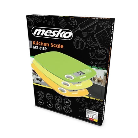 Mesko | Waga kuchenna | MS 3159g | Maksymalna waga (nośność) 5 kg | Podziałka 1 g | Typ wyświetlacza LCD | Zielony Mesko | Waga kuchenna | MS 3159g | Maksymalna waga (nośność) 5 kg | Podziałka 1 g | Typ wyświetlacza LCD | Zielony