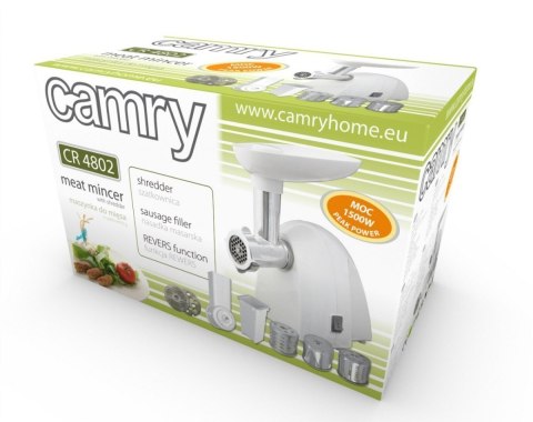 Mielenie mięsa Camry | CR 4802 | Biały | 600-1500 W | Liczba prędkości 1 | Średnia sitko, sitko do mielenia, sitko do maku, tłok Mielenie mięsa Camry | CR 4802 | Biały | 600-1500 W | Liczba prędkości 1 | Średnia sitko, sitko do mielenia, sitko do maku, tłok