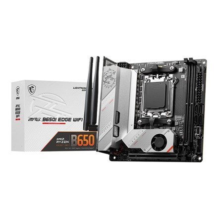 MSI | MPG B650I EDGE WIFI | Processor family AMD | Processor socket AM5 | DDR5 DIMM | Memory slots 2 | Supported hard disk drive MSI | MPG B650I EDGE WIFI | Processor family AMD | Processor socket AM5 | DDR5 DIMM | Memory slots 2 | Supported hard disk drive