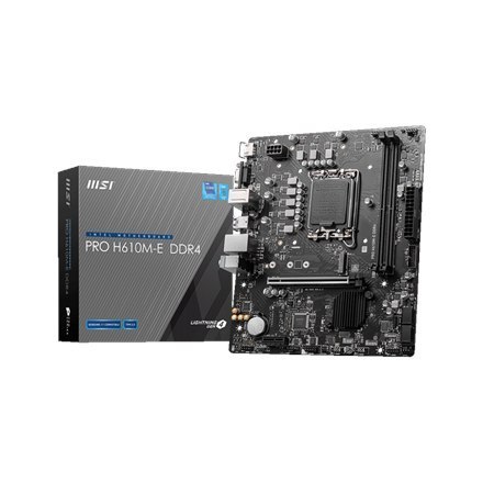 MSI | PRO H610M-E DDR4 | Processor family Intel | Processor socket LGA1700 | DDR4 DIMM | Memory slots 2 | Supported hard disk d MSI | PRO H610M-E DDR4 | Processor family Intel | Processor socket LGA1700 | DDR4 DIMM | Memory slots 2 | Supported hard disk d