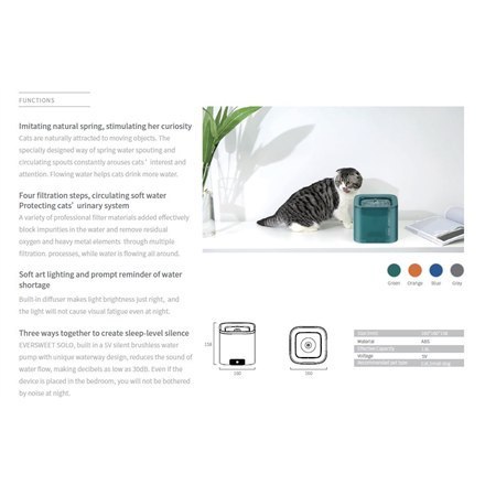 PETKIT | Eversweet Solo | Smart Pet Drinking Fountain | Pojemność 1.8 L | Materiał Plastik | Zielony PETKIT | Eversweet Solo | Smart Pet Drinking Fountain | Pojemność 1.8 L | Materiał Plastik | Zielony