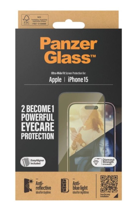 PanzerGlass | Ochraniacz ekranu - szkło | Apple iPhone 15 | Szkło | Czarny | Przezroczysty PanzerGlass | Ochraniacz ekranu - szkło | Apple iPhone 15 | Szkło | Czarny | Przezroczysty
