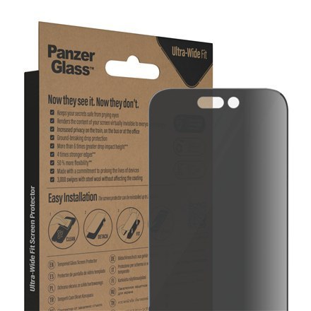 PanzerGlass | Ochraniacz ekranu - szkło - z filtrem prywatności | Apple iPhone 14 Pro | Czarny | Przezroczysty PanzerGlass | Ochraniacz ekranu - szkło - z filtrem prywatności | Apple iPhone 14 Pro | Czarny | Przezroczysty
