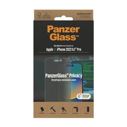 PanzerGlass | Ochraniacz ekranu - szkło - z filtrem prywatności | Apple iPhone 14 Pro | Czarny | Przezroczysty PanzerGlass | Ochraniacz ekranu - szkło - z filtrem prywatności | Apple iPhone 14 Pro | Czarny | Przezroczysty