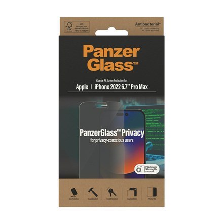 PanzerGlass | Ochraniacz ekranu - szkło - z filtrem prywatności | Apple iPhone 14 Pro Max | Czarny | Przezroczysty PanzerGlass | Ochraniacz ekranu - szkło - z filtrem prywatności | Apple iPhone 14 Pro Max | Czarny | Przezroczysty