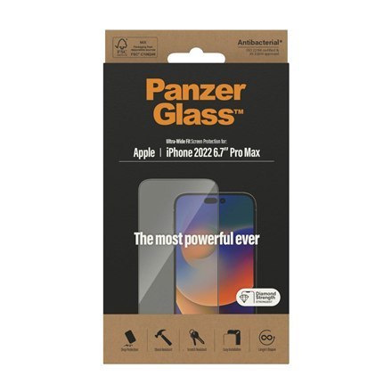 PanzerGlass | Screen protector - glass | Apple iPhone 14 Pro Max | Polyethylene terephthalate (PET) | Black | Transparent PanzerGlass | Screen protector - glass | Apple iPhone 14 Pro Max | Polyethylene terephthalate (PET) | Black | Transparent