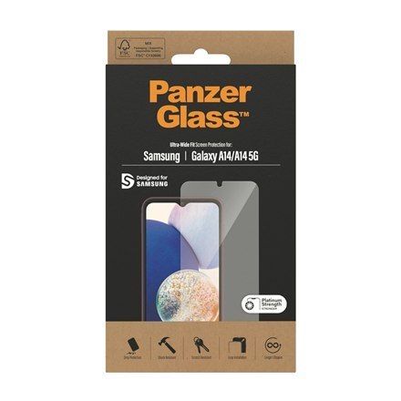 PanzerGlass | Screen protector - glass | Samsung Galaxy A14 5G | Silicone, tempered glass, polyethylene terephthalate (PET) | Tr PanzerGlass | Screen protector - glass | Samsung Galaxy A14 5G | Silicone, tempered glass, polyethylene terephthalate (PET) | Tr