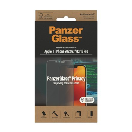 PanzerGlass | Screen protector - glass - with privacy filter | Apple iPhone 13, 13 Pro, 14 | Black | Transparent PanzerGlass | Screen protector - glass - with privacy filter | Apple iPhone 13, 13 Pro, 14 | Black | Transparent