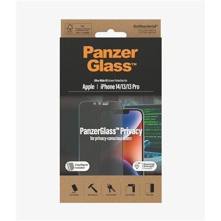 PanzerGlass | Screen protector - glass - with privacy filter | Apple iPhone 13, 13 Pro, 14 | Black | Transparent PanzerGlass | Screen protector - glass - with privacy filter | Apple iPhone 13, 13 Pro, 14 | Black | Transparent