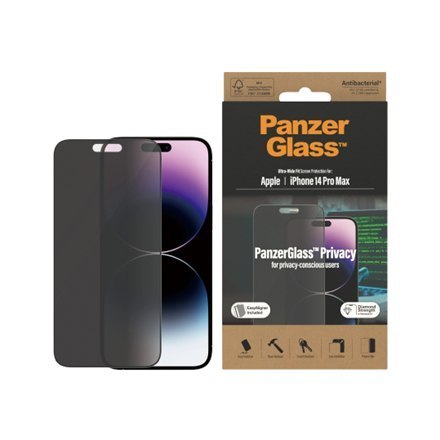 PanzerGlass | Screen protector - glass - with privacy filter | Apple iPhone 14 Pro Max | Black | Transparent PanzerGlass | Screen protector - glass - with privacy filter | Apple iPhone 14 Pro Max | Black | Transparent