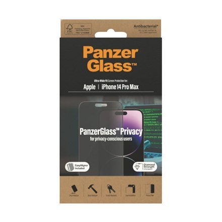 PanzerGlass | Screen protector - glass - with privacy filter | Apple iPhone 14 Pro Max | Black | Transparent PanzerGlass | Screen protector - glass - with privacy filter | Apple iPhone 14 Pro Max | Black | Transparent