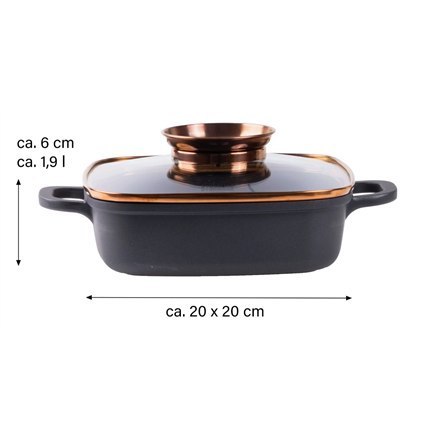 Patelnia kwadratowa Stoneline, szklana pokrywka Aroma, różowe złoto, 20 cm | Stoneline