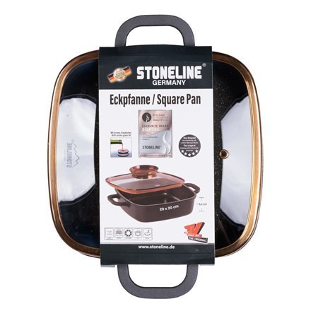 Patelnia kwadratowa Stoneline, szklana pokrywka Aroma, różowe złoto, 20 cm | Stoneline