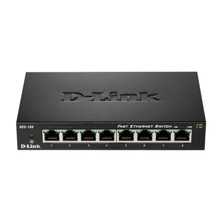 Przełącznik sieciowy D-Link DES-108/E | Bezobsługowy | Biurkowy | 8 portów 10/100 Mbps (RJ-45) | 1 port 1 Gbps (RJ-45) | Ilość p Przełącznik sieciowy D-Link DES-108/E | Bezobsługowy | Biurkowy | 8 portów 10/100 Mbps (RJ-45) | 1 port 1 Gbps (RJ-45) | Ilość p