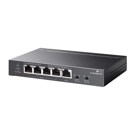 Przełącznik sieciowy TP-LINK z 5 portami Gigabit Ethernet, w tym 4 porty z technologią PoE, model TL-SG1005P-PD. Bezobsługowy, p Przełącznik sieciowy TP-LINK z 5 portami Gigabit Ethernet, w tym 4 porty z technologią PoE, model TL-SG1005P-PD. Bezobsługowy, p
